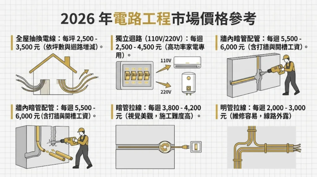 2026 年老屋管線重拉與電路工程市場價格參考表